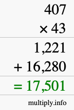 How to calculate 407 times 43 using long multiplication