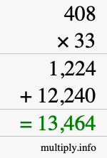 How to calculate 408 times 33 using long multiplication