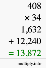 How to calculate 408 times 34 using long multiplication