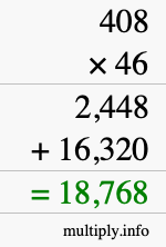 How to calculate 408 times 46 using long multiplication