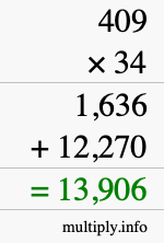 How to calculate 409 times 34 using long multiplication