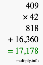 How to calculate 409 times 42 using long multiplication