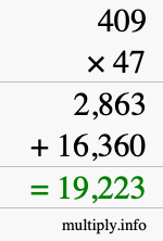 How to calculate 409 times 47 using long multiplication