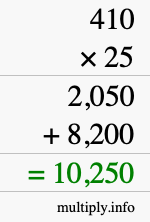 How to calculate 410 times 25 using long multiplication How to calculate 410 times 25 using long multiplication