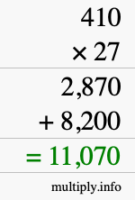 How to calculate 410 times 27 using long multiplication