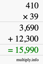 How to calculate 410 times 39 using long multiplication