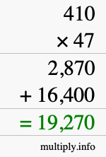 How to calculate 410 times 47 using long multiplication