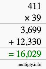 How to calculate 411 times 39 using long multiplication