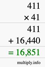 How to calculate 411 times 41 using long multiplication