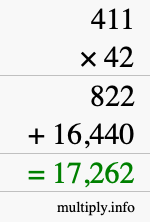 How to calculate 411 times 42 using long multiplication