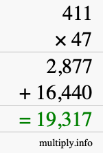 How to calculate 411 times 47 using long multiplication