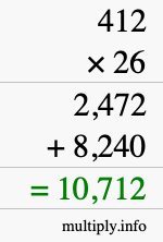 How to calculate 412 times 26 using long multiplication