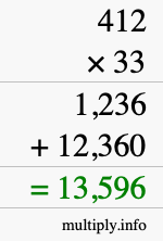 How to calculate 412 times 33 using long multiplication