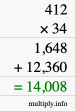How to calculate 412 times 34 using long multiplication