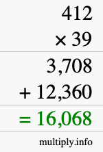 How to calculate 412 times 39 using long multiplication