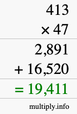 How to calculate 413 times 47 using long multiplication