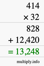 How to calculate 414 times 32 using long multiplication How to calculate 414 times 32 using long multiplication