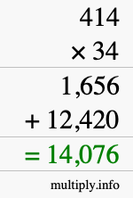 How to calculate 414 times 34 using long multiplication