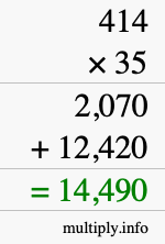 How to calculate 414 times 35 using long multiplication How to calculate 414 times 35 using long multiplication