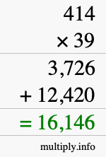 How to calculate 414 times 39 using long multiplication