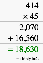 How to calculate 414 times 45 using long multiplication