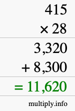 How to calculate 415 times 28 using long multiplication How to calculate 415 times 28 using long multiplication