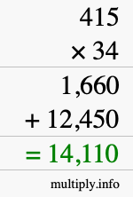 How to calculate 415 times 34 using long multiplication