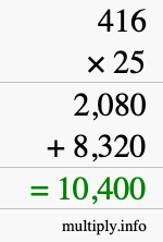 How to calculate 416 times 25 using long multiplication How to calculate 416 times 25 using long multiplication