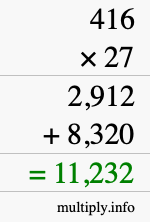 How to calculate 416 times 27 using long multiplication