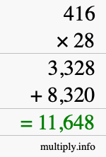 How to calculate 416 times 28 using long multiplication How to calculate 416 times 28 using long multiplication