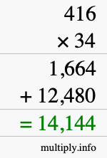 How to calculate 416 times 34 using long multiplication
