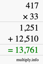 How to calculate 417 times 33 using long multiplication