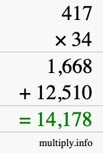 How to calculate 417 times 34 using long multiplication