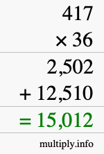 How to calculate 417 times 36 using long multiplication