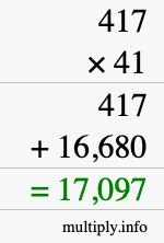 How to calculate 417 times 41 using long multiplication