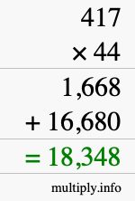 How to calculate 417 times 44 using long multiplication