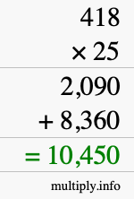 How to calculate 418 times 25 using long multiplication How to calculate 418 times 25 using long multiplication