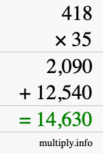 How to calculate 418 times 35 using long multiplication How to calculate 418 times 35 using long multiplication