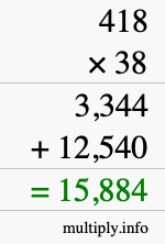 How to calculate 418 times 38 using long multiplication