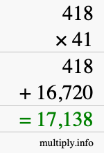 How to calculate 418 times 41 using long multiplication