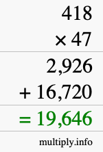 How to calculate 418 times 47 using long multiplication