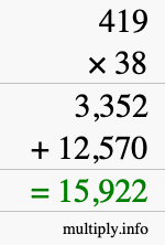 How to calculate 419 times 38 using long multiplication