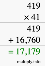 How to calculate 419 times 41 using long multiplication
