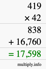 How to calculate 419 times 42 using long multiplication