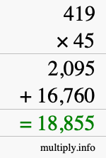 How to calculate 419 times 45 using long multiplication