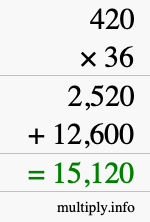 How to calculate 420 times 36 using long multiplication How to calculate 420 times 36 using long multiplication