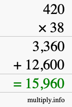 How to calculate 420 times 38 using long multiplication
