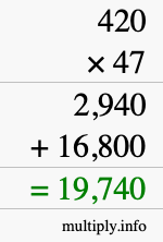 How to calculate 420 times 47 using long multiplication