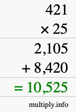 How to calculate 421 times 25 using long multiplication How to calculate 421 times 25 using long multiplication