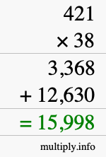 How to calculate 421 times 38 using long multiplication